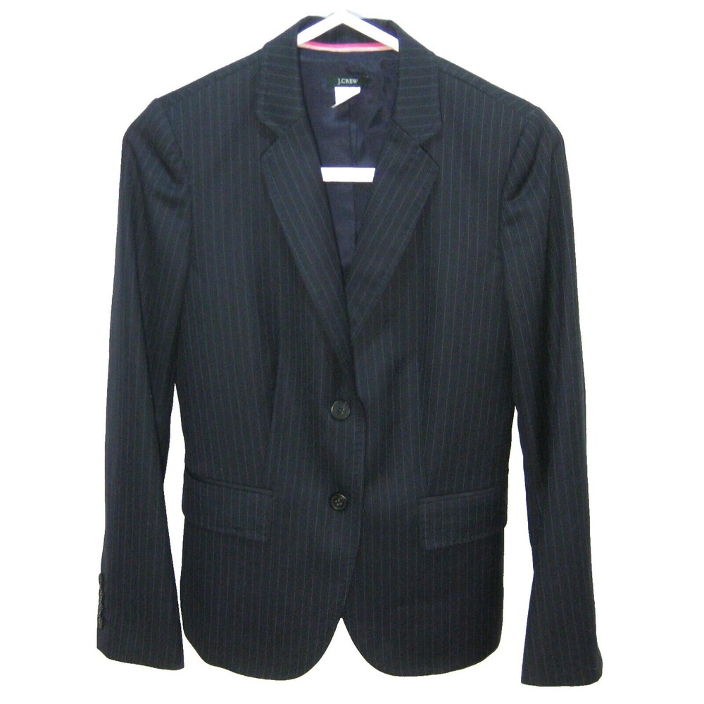 J.CREW Women's (Size 0) Blue Pinstriped Suit Jacket Blazer Wool Sport Coat Top
